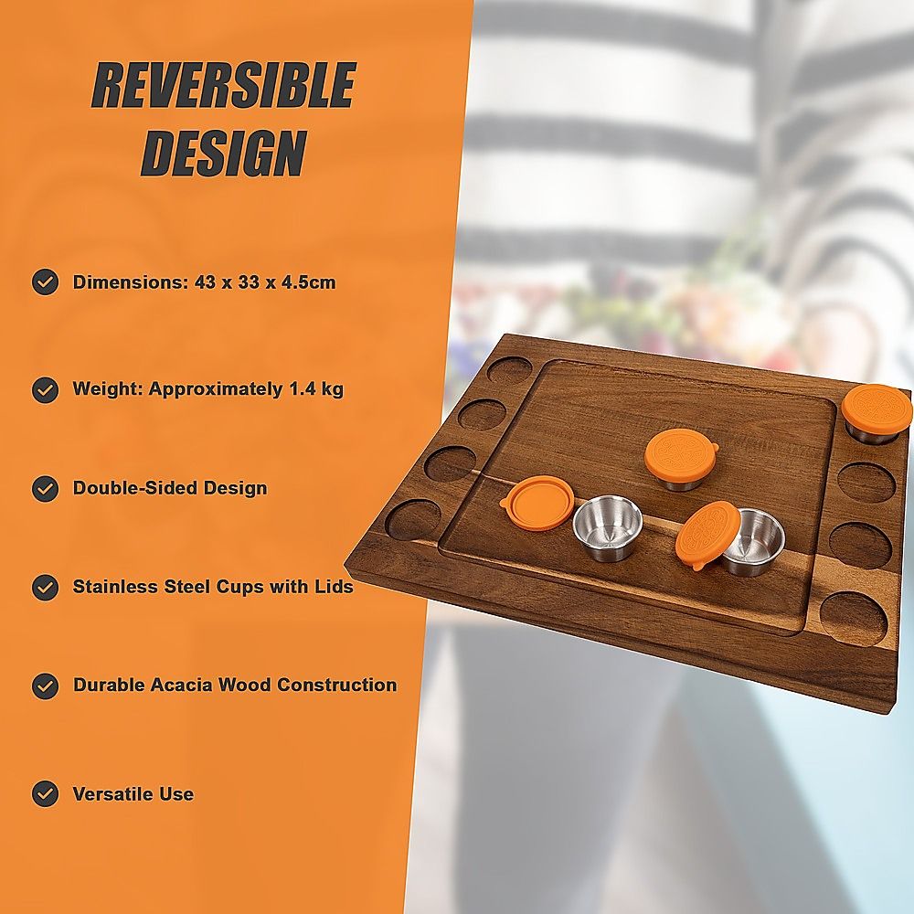 Randy & Travis Machinery Double Sided Acacia Board with 8 Cups