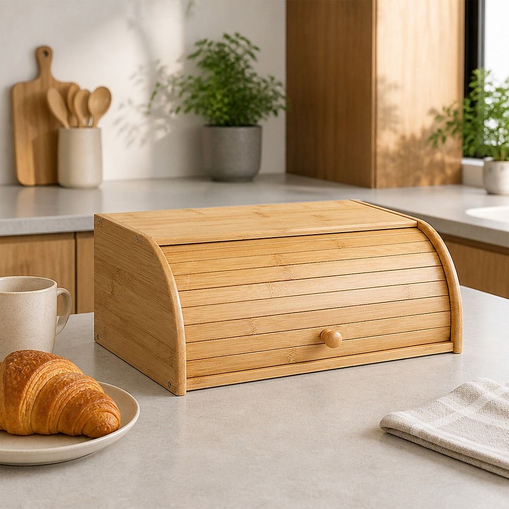 Randy & Travis Machinery Bamboo Bread Box with Rolltop Lid