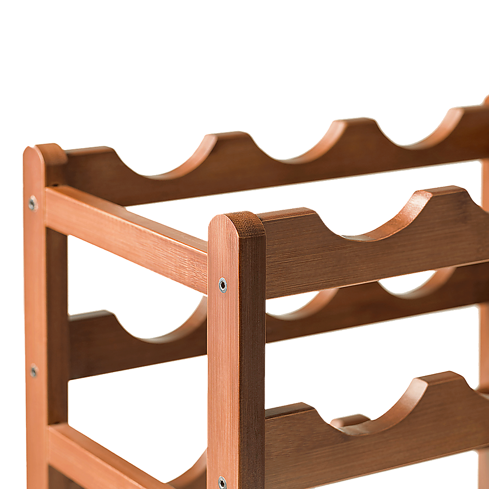 Randy & Travis Machinery Bamboo Wine Rack, 15 Bottles and 6 Glasses