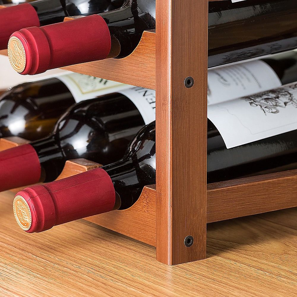 Randy & Travis Machinery Bamboo Wine Rack, 15 Bottles and 6 Glasses