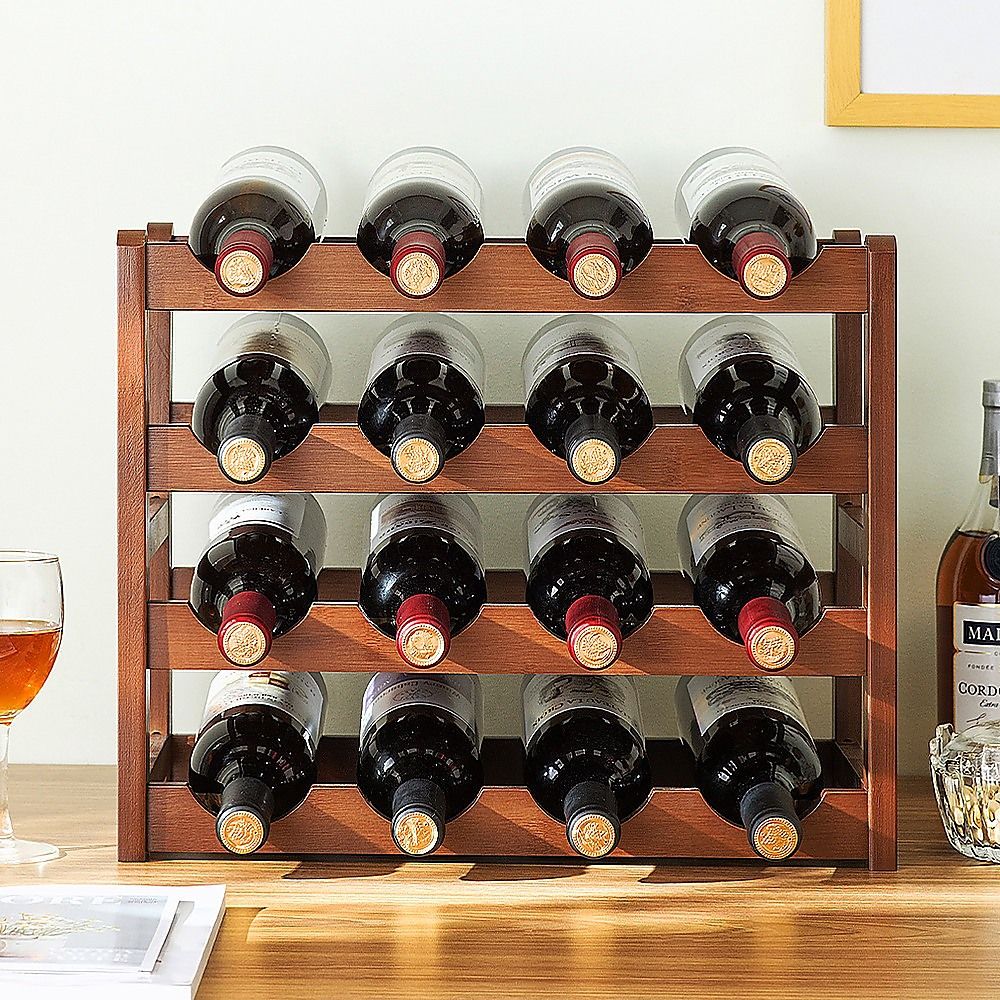 Randy & Travis Machinery Bamboo Wine Rack, 15 Bottles and 6 Glasses