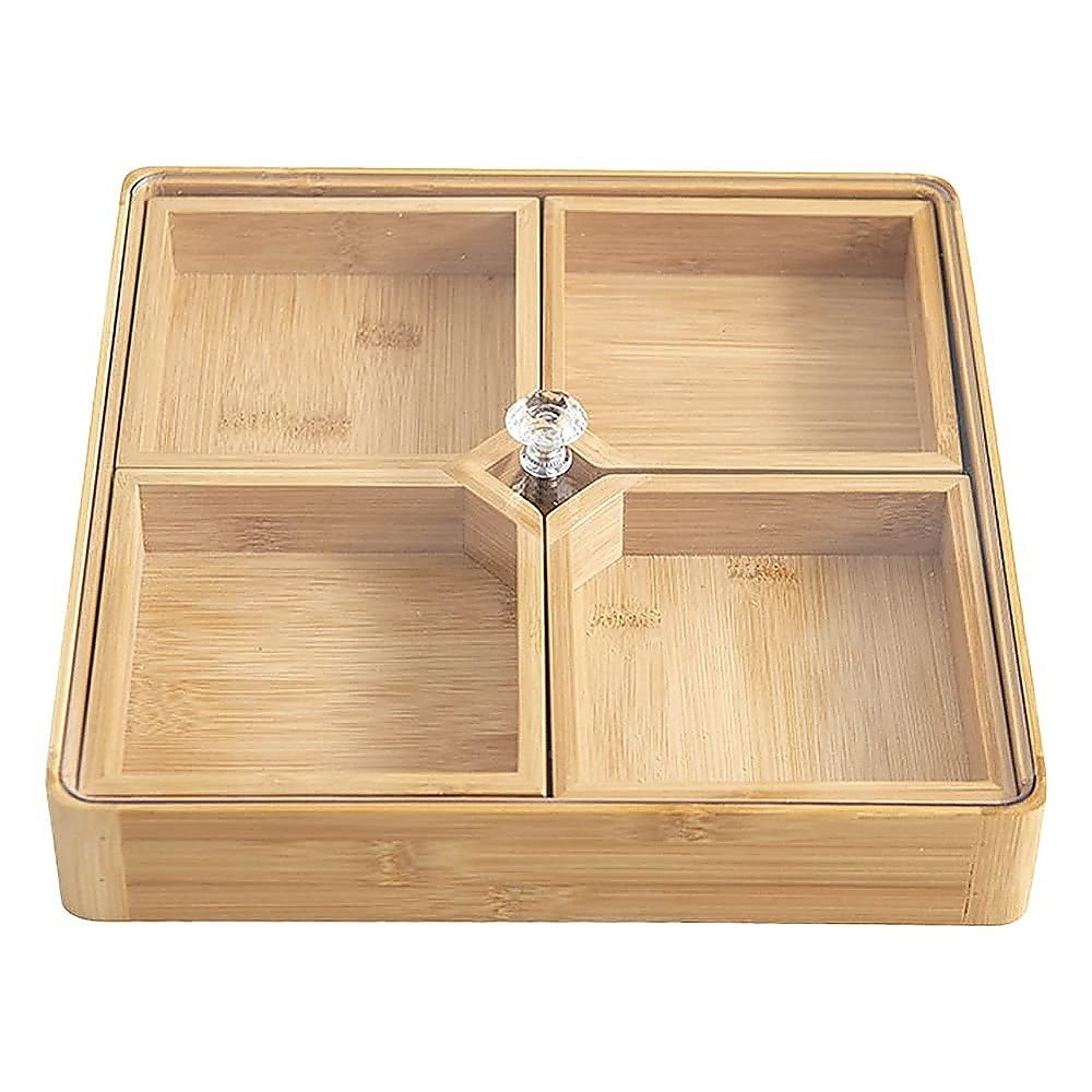 Randy & Travis Machinery Square Bamboo Snack Tray with Lid, 28 cm