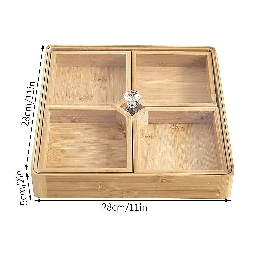 Randy & Travis Machinery Square Bamboo Snack Tray with Lid, 28 cm