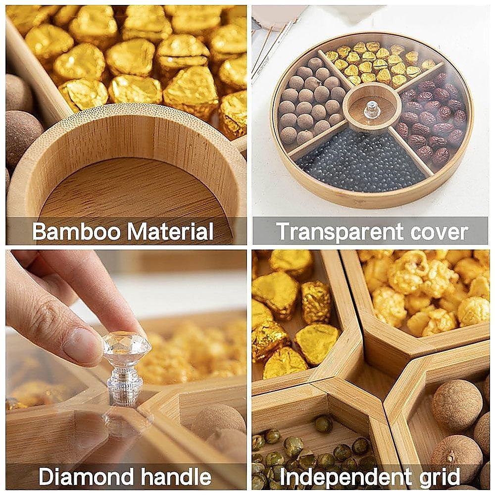 Randy & Travis Machinery Round Bamboo Snack Tray with Lid, 30 cm