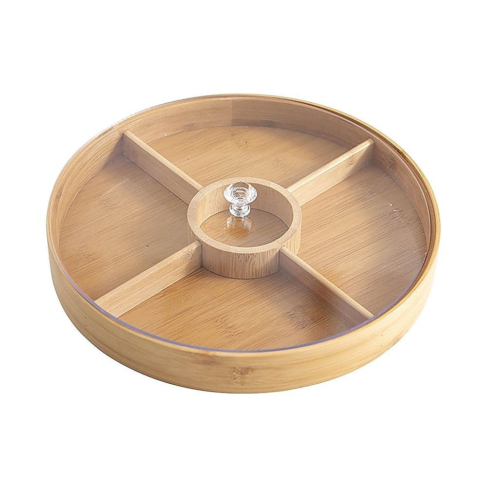 Randy & Travis Machinery Round Bamboo Snack Tray with Lid, 30 cm