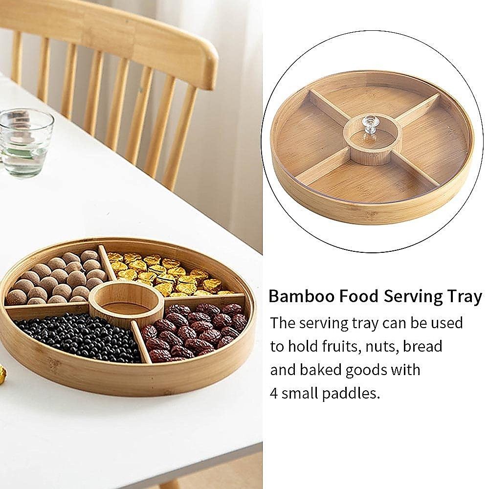 Randy & Travis Machinery Round Bamboo Snack Tray with Lid, 30 cm