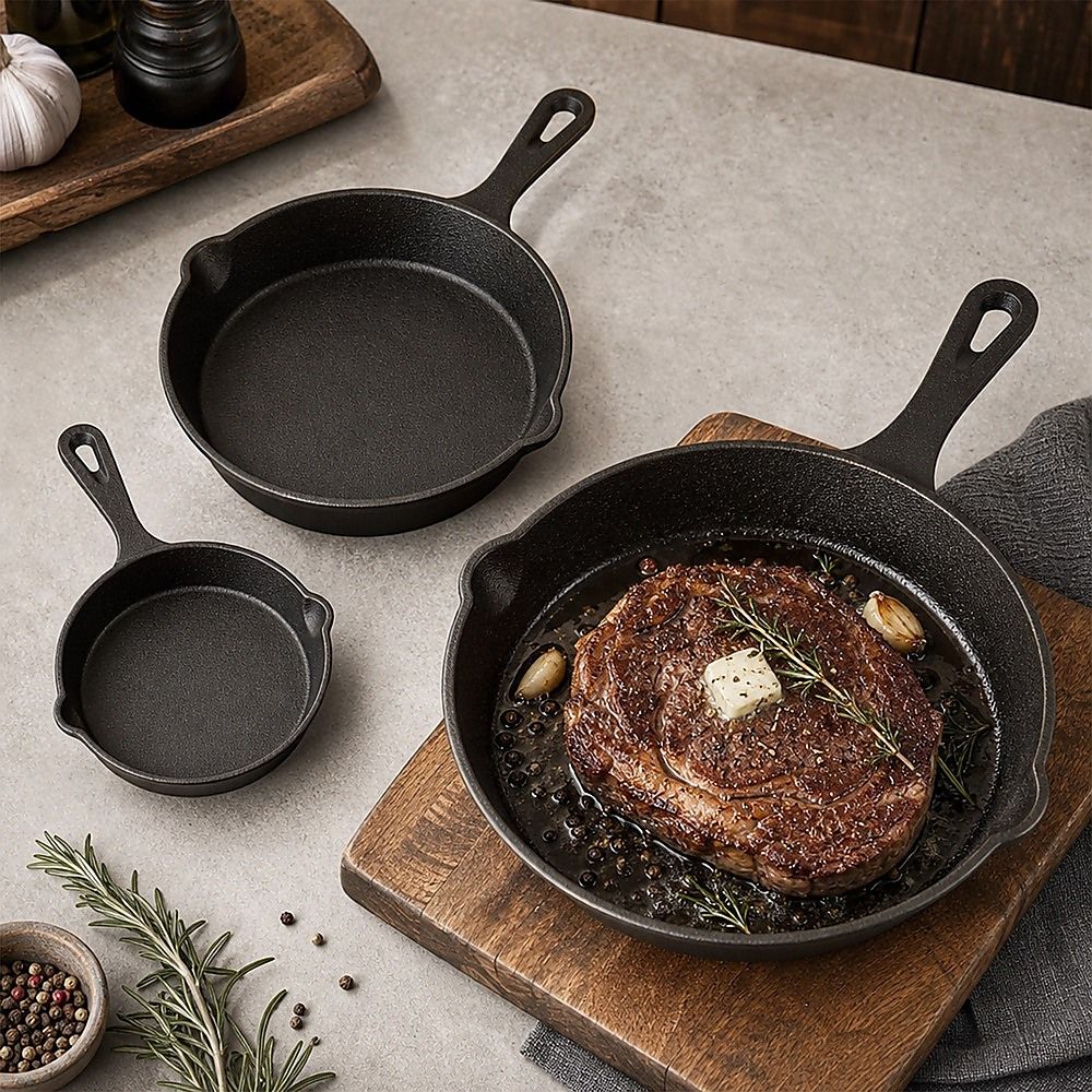 Randy & Travis Machinery Cast Iron Frying Pan Set, 3 Pieces