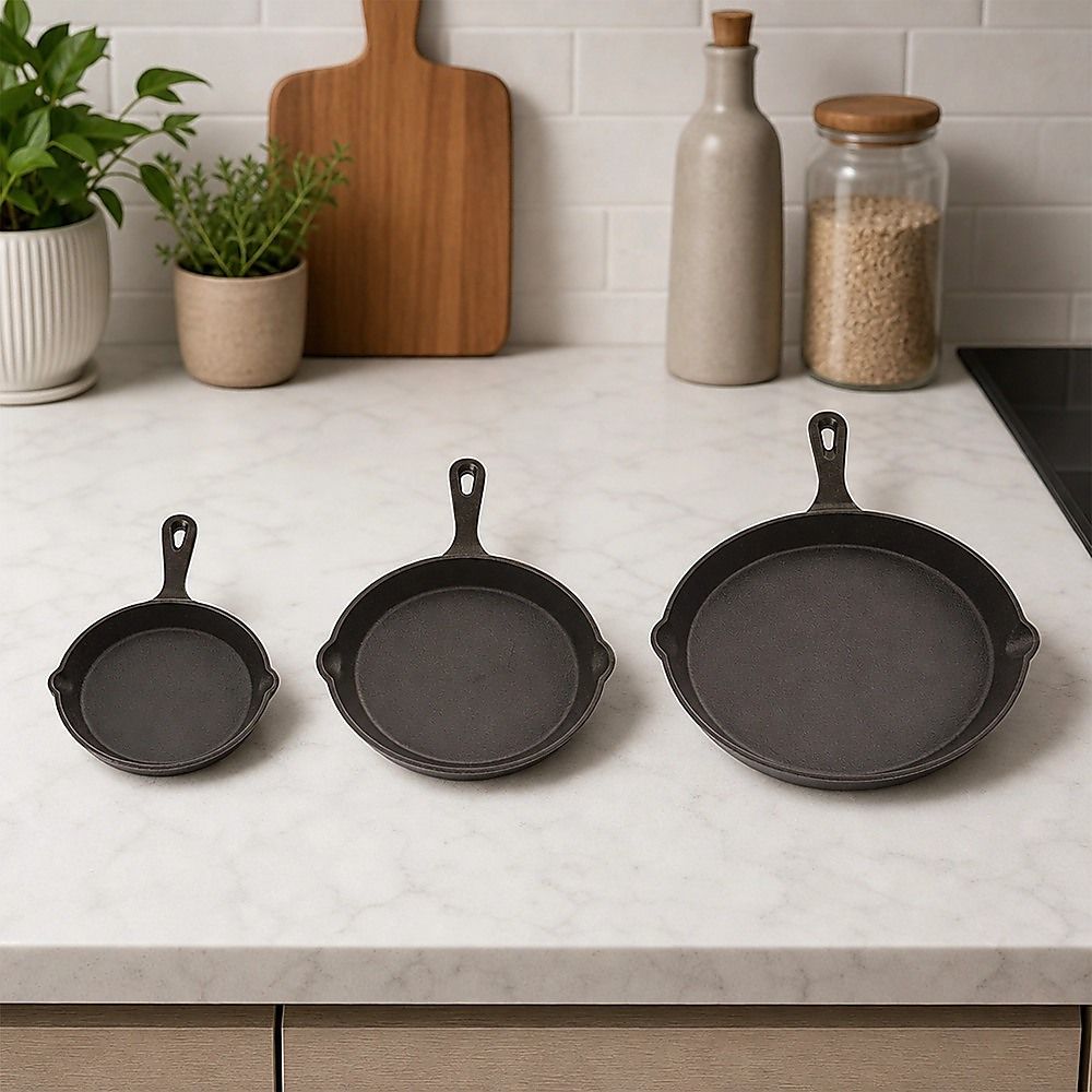 Randy & Travis Machinery Cast Iron Frying Pan Set, 3 Pieces