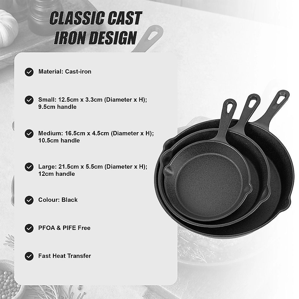 Randy & Travis Machinery Cast Iron Frying Pan Set, 3 Pieces