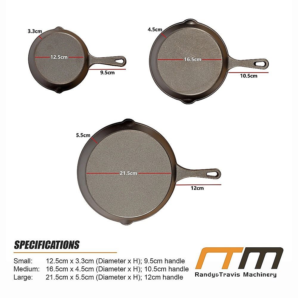 Randy & Travis Machinery Cast Iron Frying Pan Set, 3 Pieces