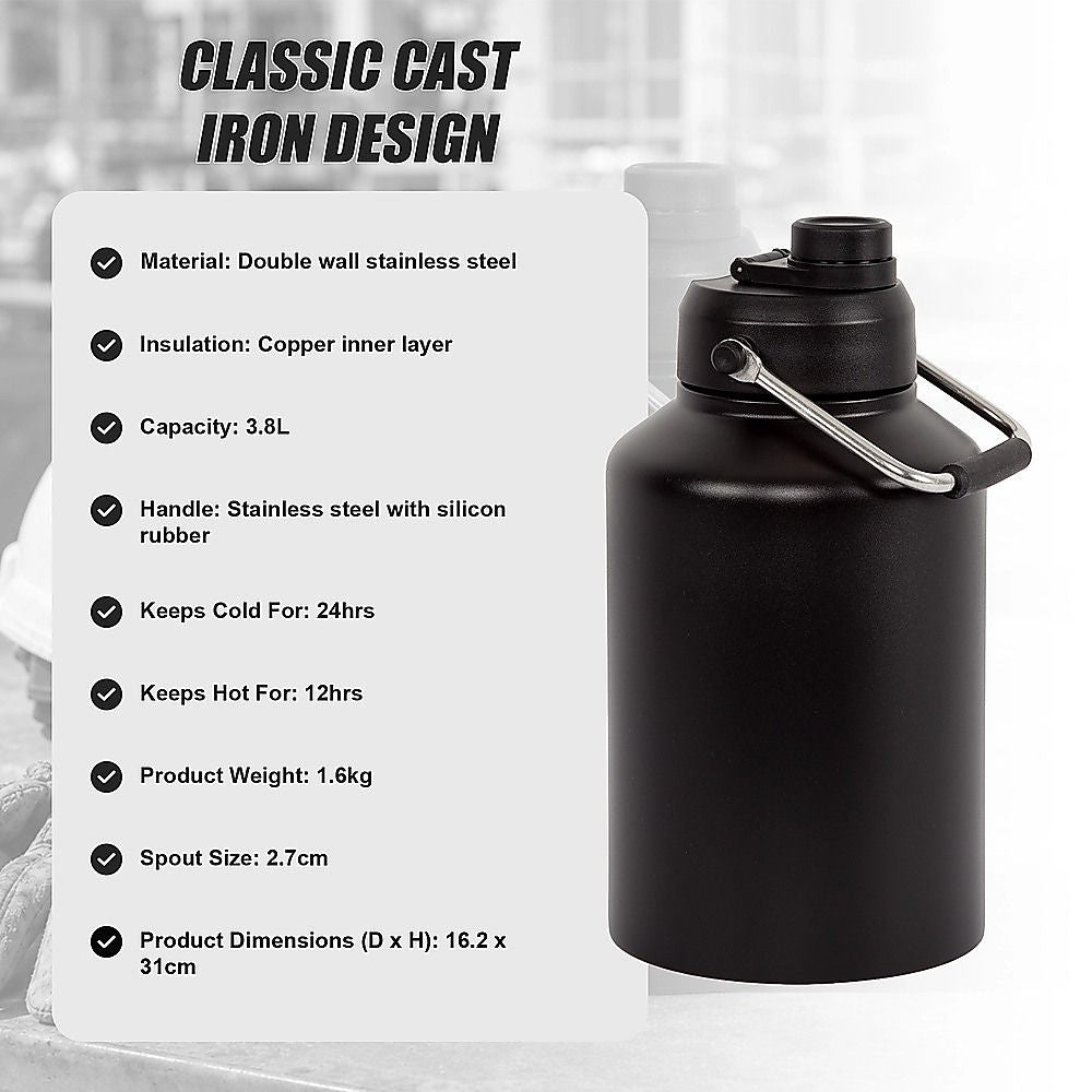 Randy & Travis Machinery Insulated Stainless Steel Drink Jug, 3.8 L
