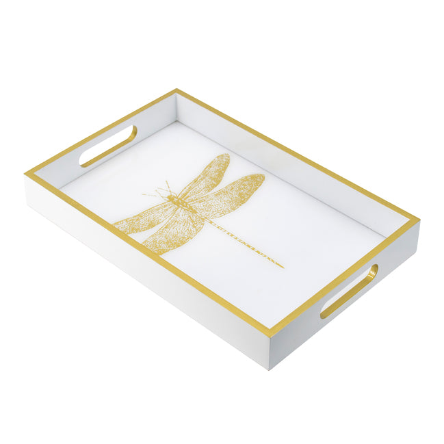 Dragonfly Serving Tray, White and Gold, 45 cm