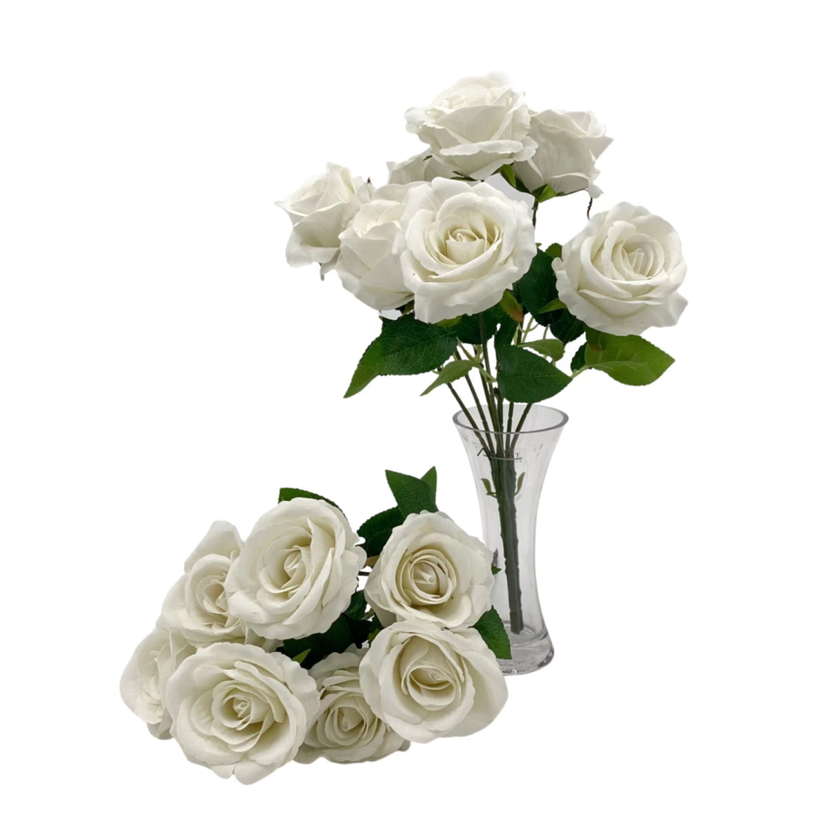 Artificial White Rose Bouquets, 7 Heads, 46 cm, 8 Pack