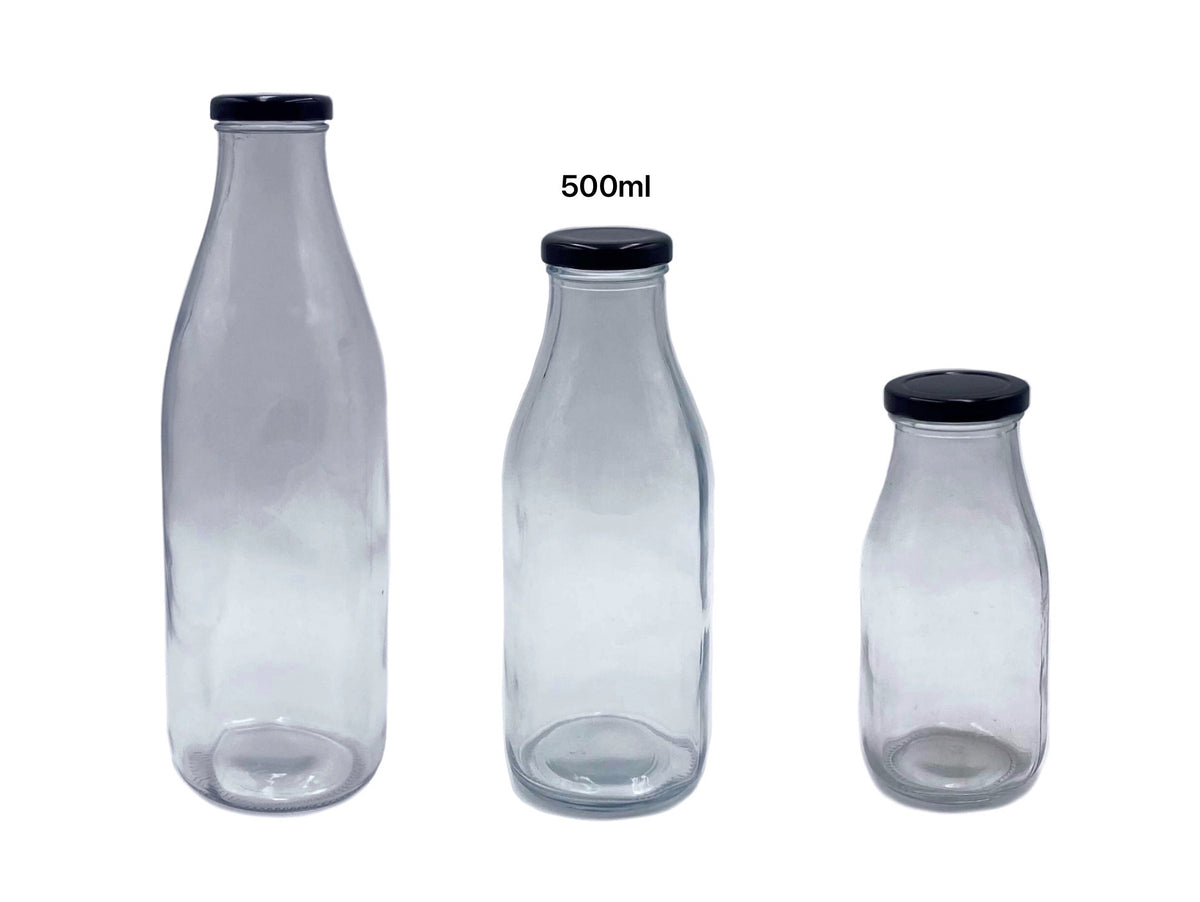 Glass Milk Bottles with Metal Lids, 500 ml, 24 Pack