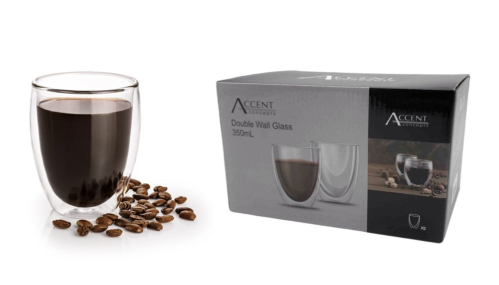 Double Wall Glass Coffee Mugs, 24 Pack, 350 ml