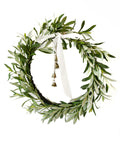 Olive Wreath with Cream Bow and Gold Bells, 61 cm
