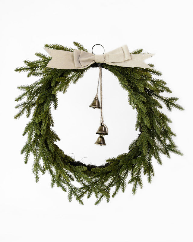 Pine Christmas Wreath with Bow and Bell