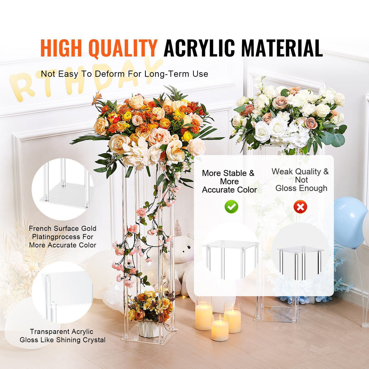 Acrylic Geometric Flower Stand Column, 80 cm, 2 Pack