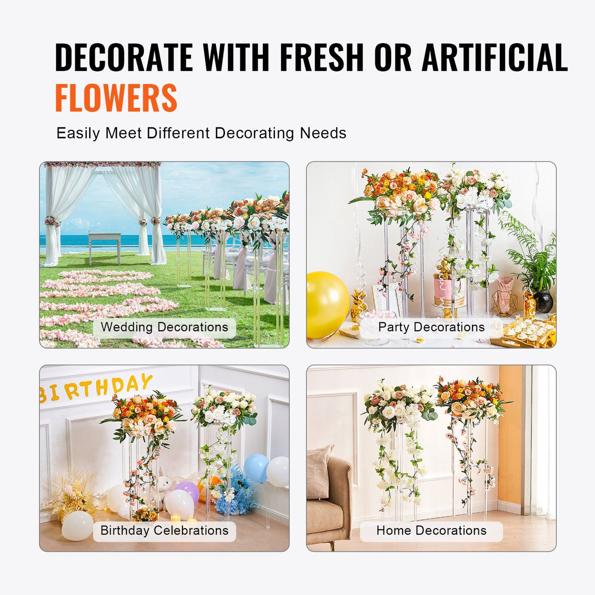 Acrylic Geometric Flower Stand Column, 80 cm, 2 Pack