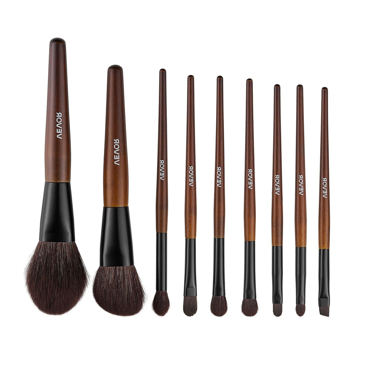 Makeup Brush Set with Wooden Handles and Storage Bag, 9 Pieces