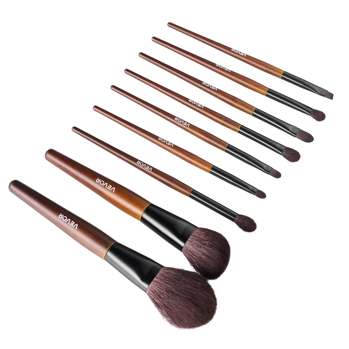 Makeup Brush Set with Wooden Handles and Storage Bag, 9 Pieces