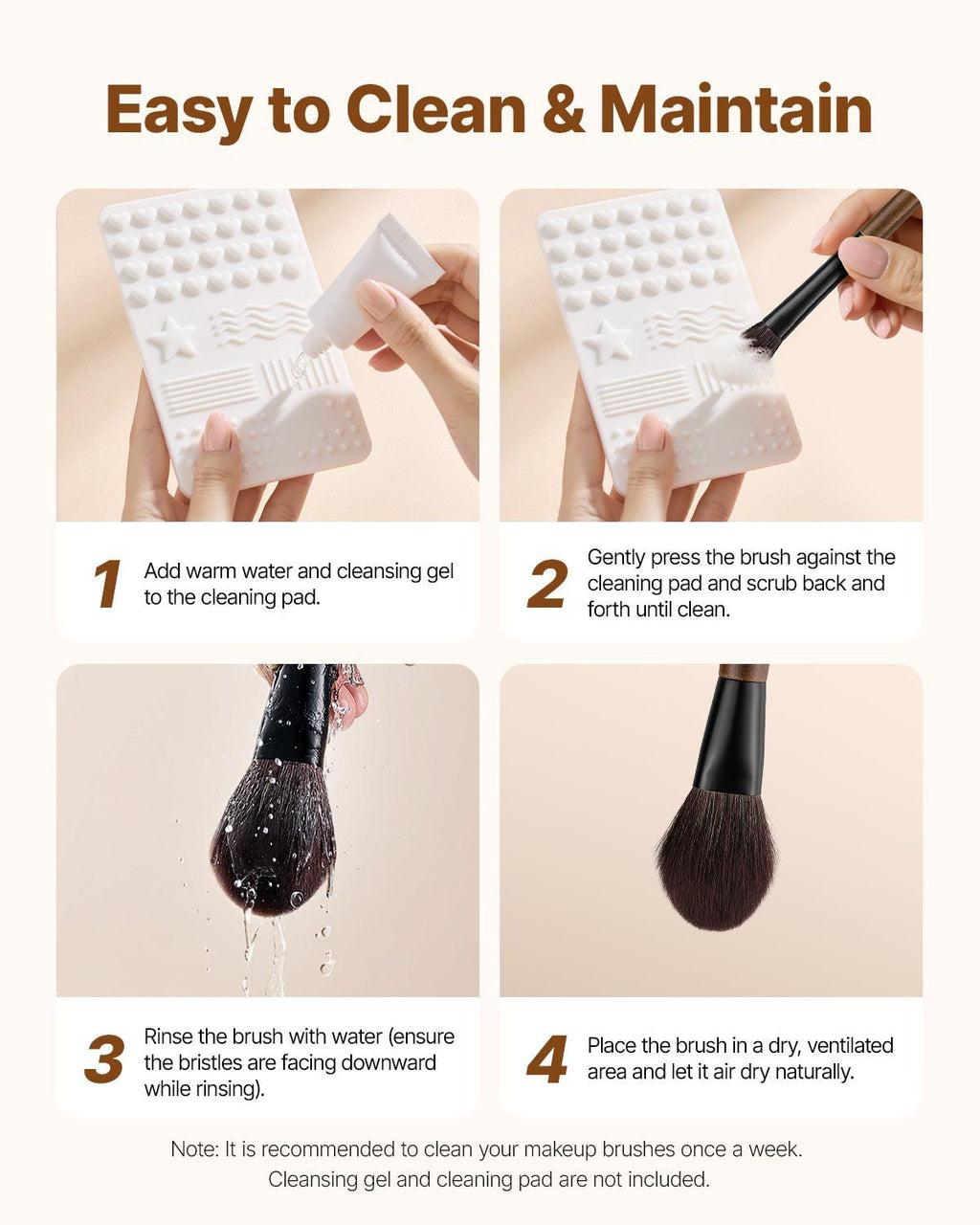 Makeup Brush Set with Wooden Handles and Storage Bag, 9 Pieces