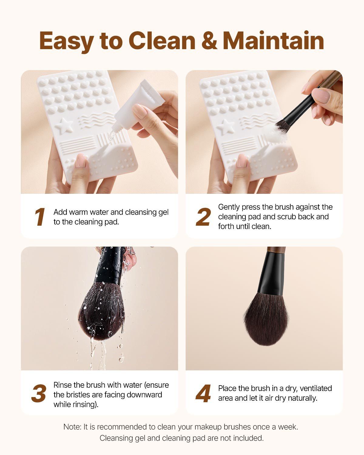 Makeup Brush Set with Wooden Handles and Storage Bag, 9 Pieces