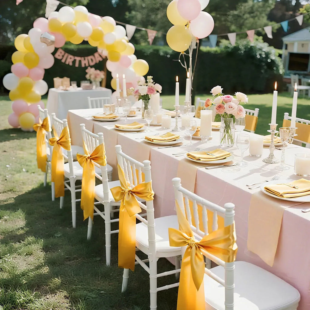 Stretch Chair Sashes with Bow, Gold, 50 Pack