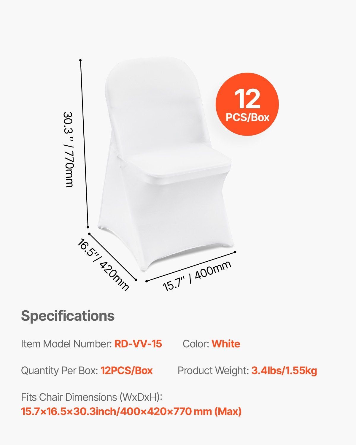 Stretch Spandex Folding Chair Covers, White, 12 Pack