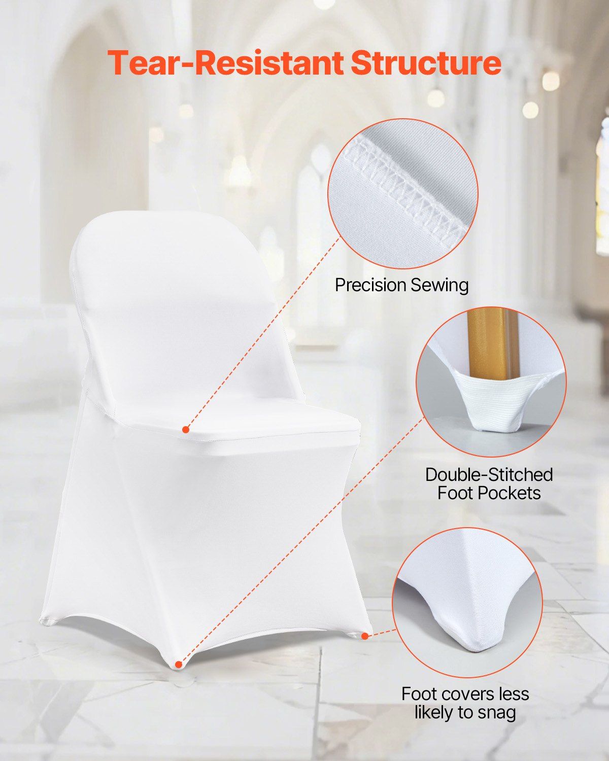 Stretch Spandex Folding Chair Covers, White, 12 Pack