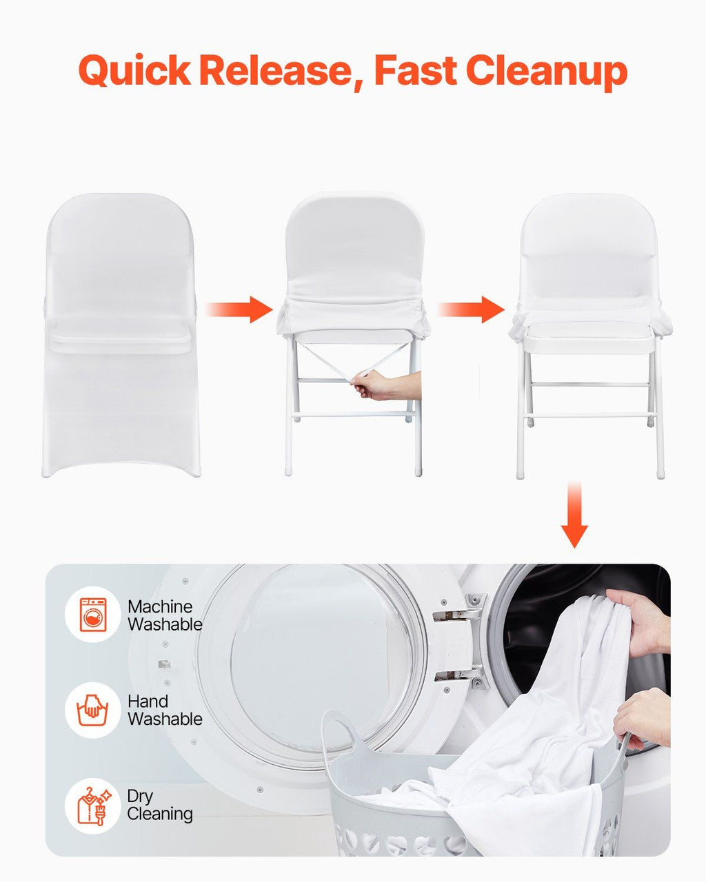 Stretch Spandex Folding Chair Covers, White, 12 Pack