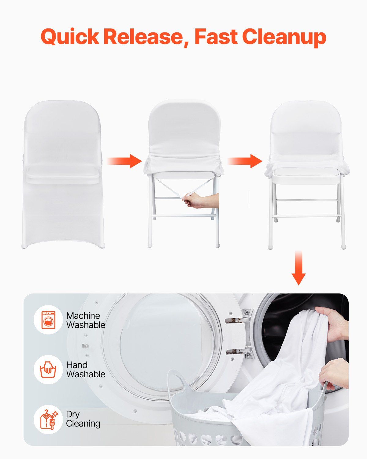 Stretch Spandex Folding Chair Covers, White, 12 Pack