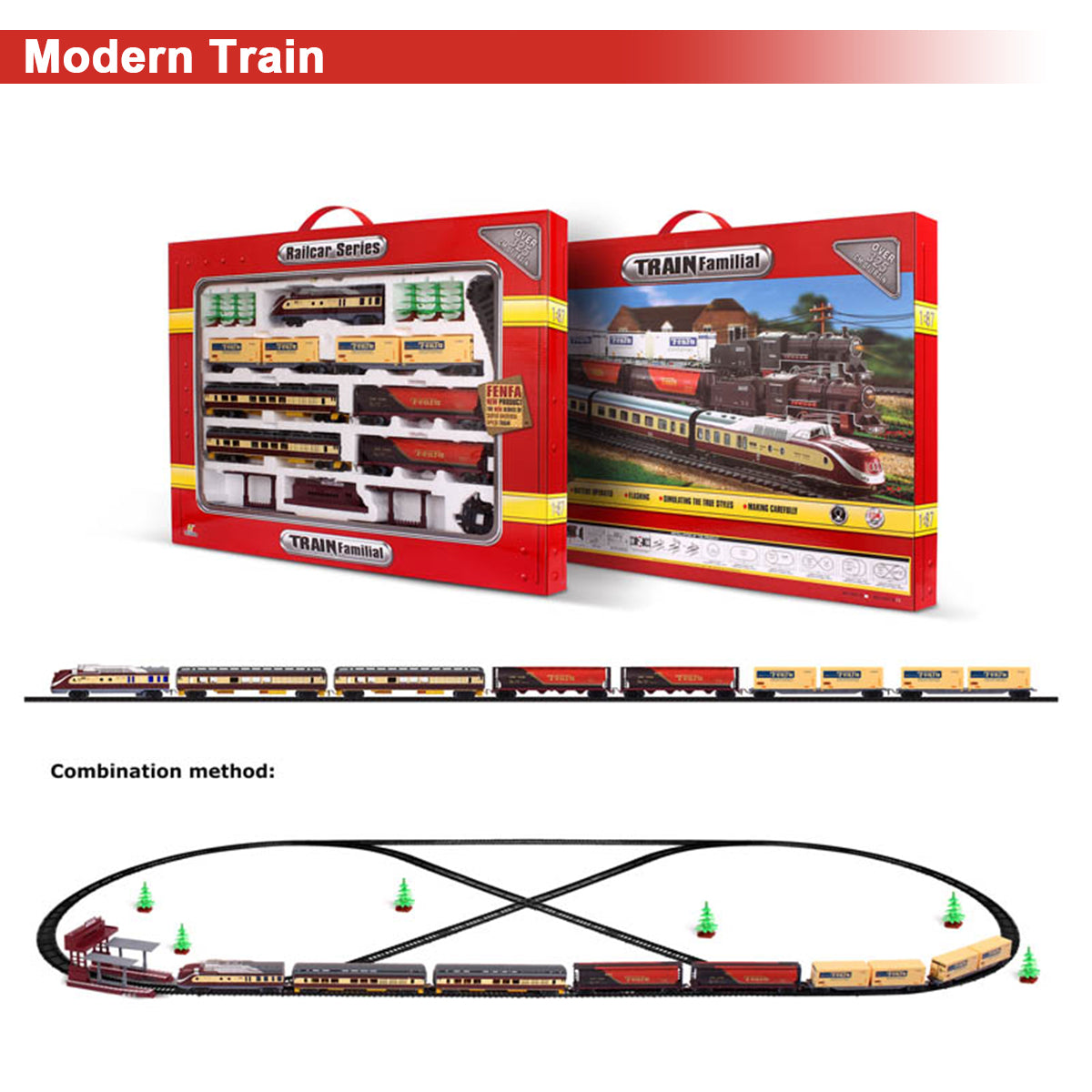 Electric Modern Toy Train Set Vehicle Rail Track Carriages With sound