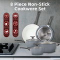 Clevinger Marble Non-Stick Cookware Set with Glass Lids, 8 Pieces