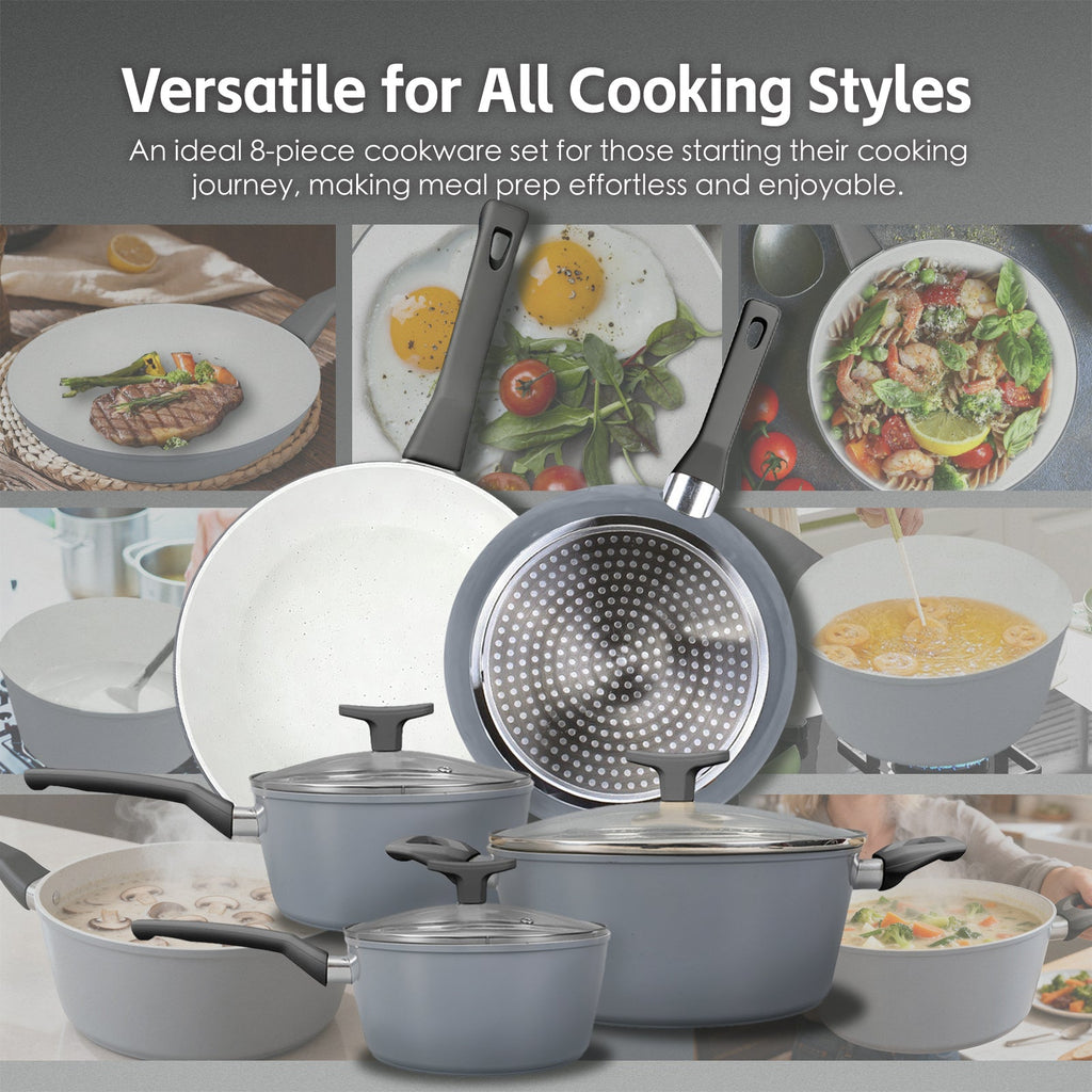 Clevinger Marble Non-Stick Cookware Set with Glass Lids, 8 Pieces