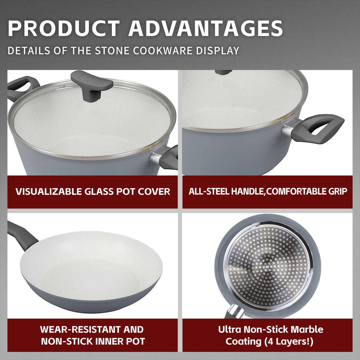 Clevinger Marble Non-Stick Cookware Set with Glass Lids, 8 Pieces