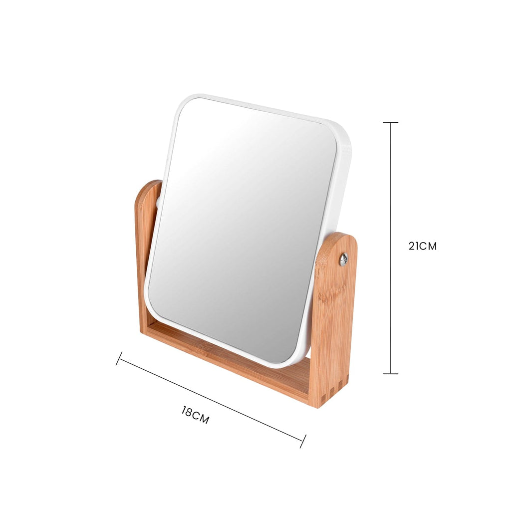 Bamboo Stand Double-Sided Makeup Mirror, 1x and 3x, 18 x 21 cm