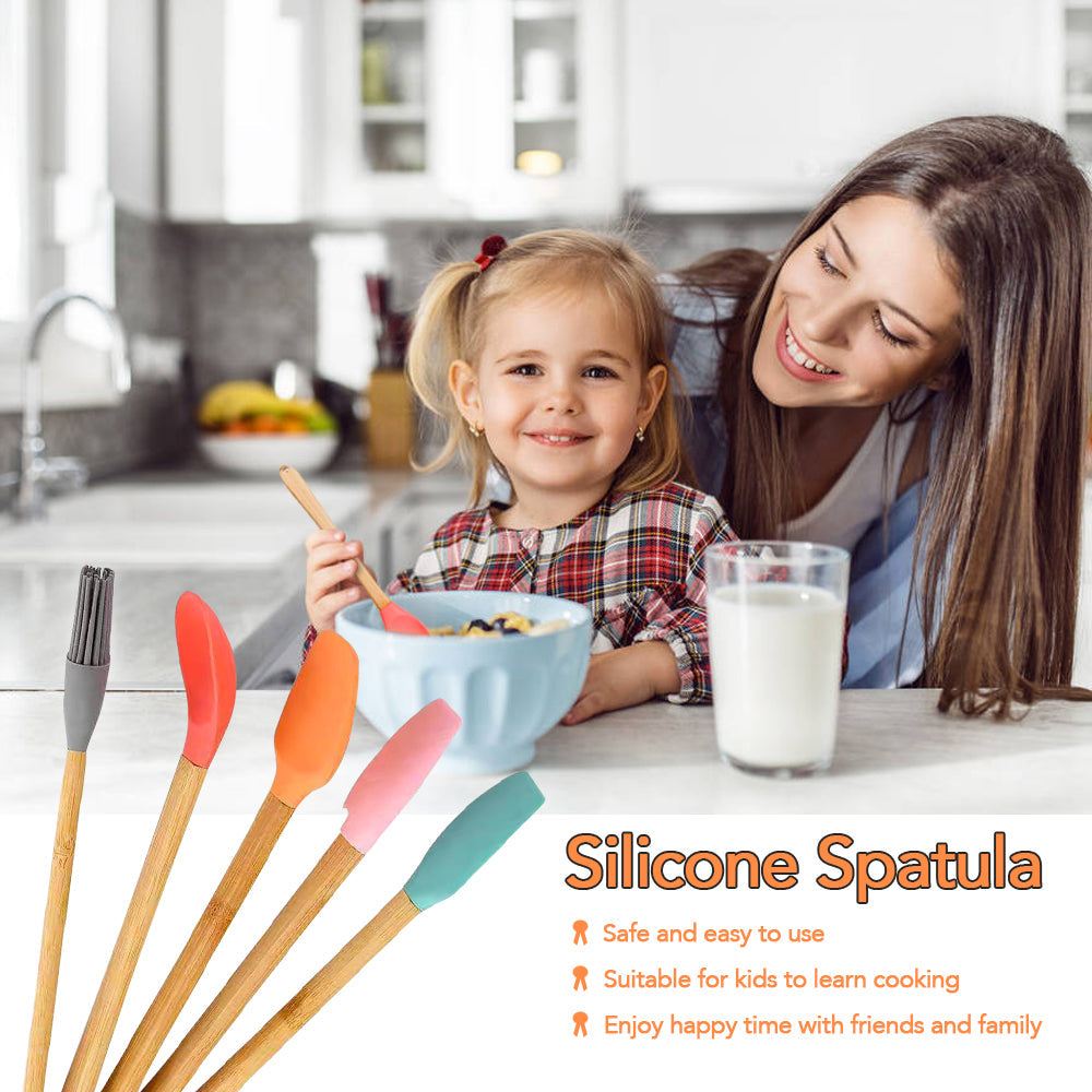 Mini Silicone and Bamboo Utensil Set, 5 Pieces
