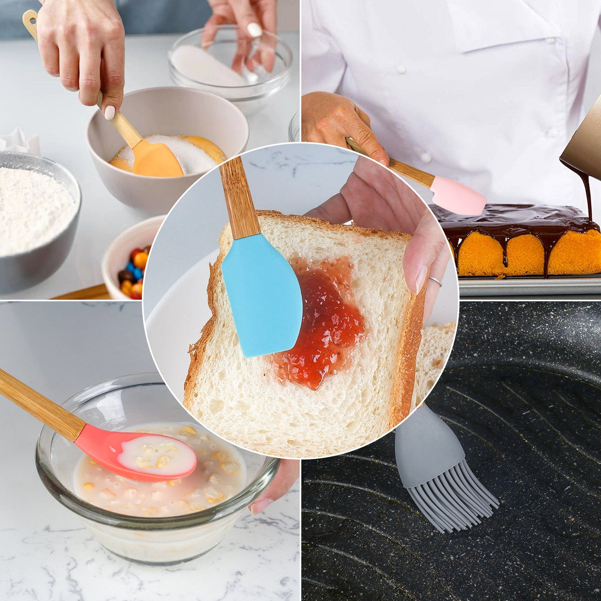 Mini Silicone and Bamboo Utensil Set, 5 Pieces
