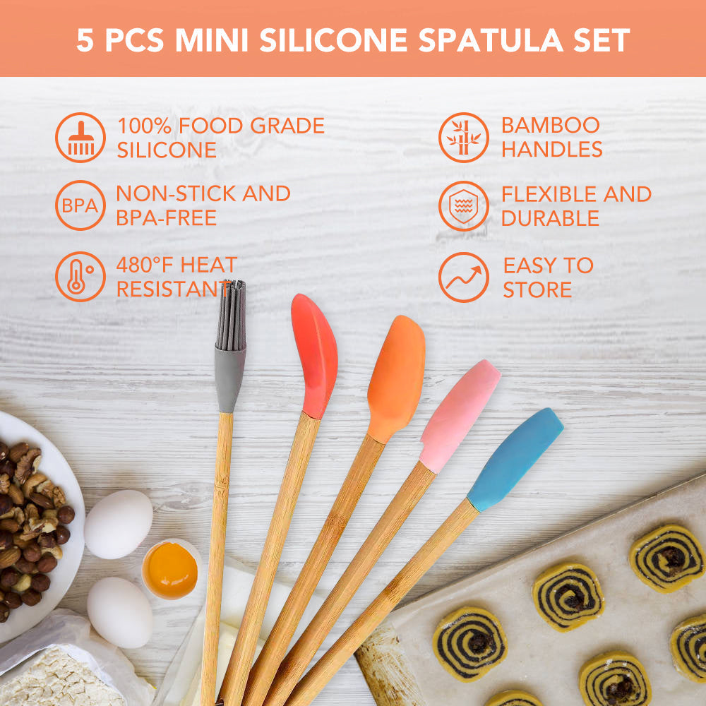 Mini Silicone and Bamboo Utensil Set, 5 Pieces
