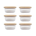 6 Pcs Medium Bamboo Food Containers – Clear Glass with Bamboo