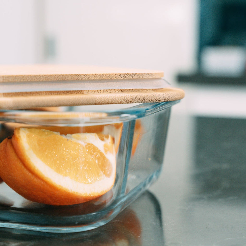 6 Pcs Medium Bamboo Food Containers – Clear Glass with Bamboo