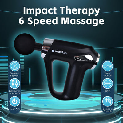 Remology Massage Gun, 6 Adaptive Speed, USB-C, 4 Heads