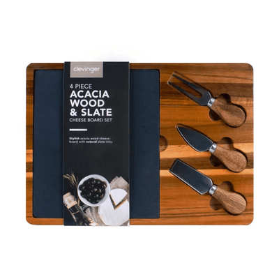 Clevinger 4 Piece Acacia Wood and Slate Cheese Board