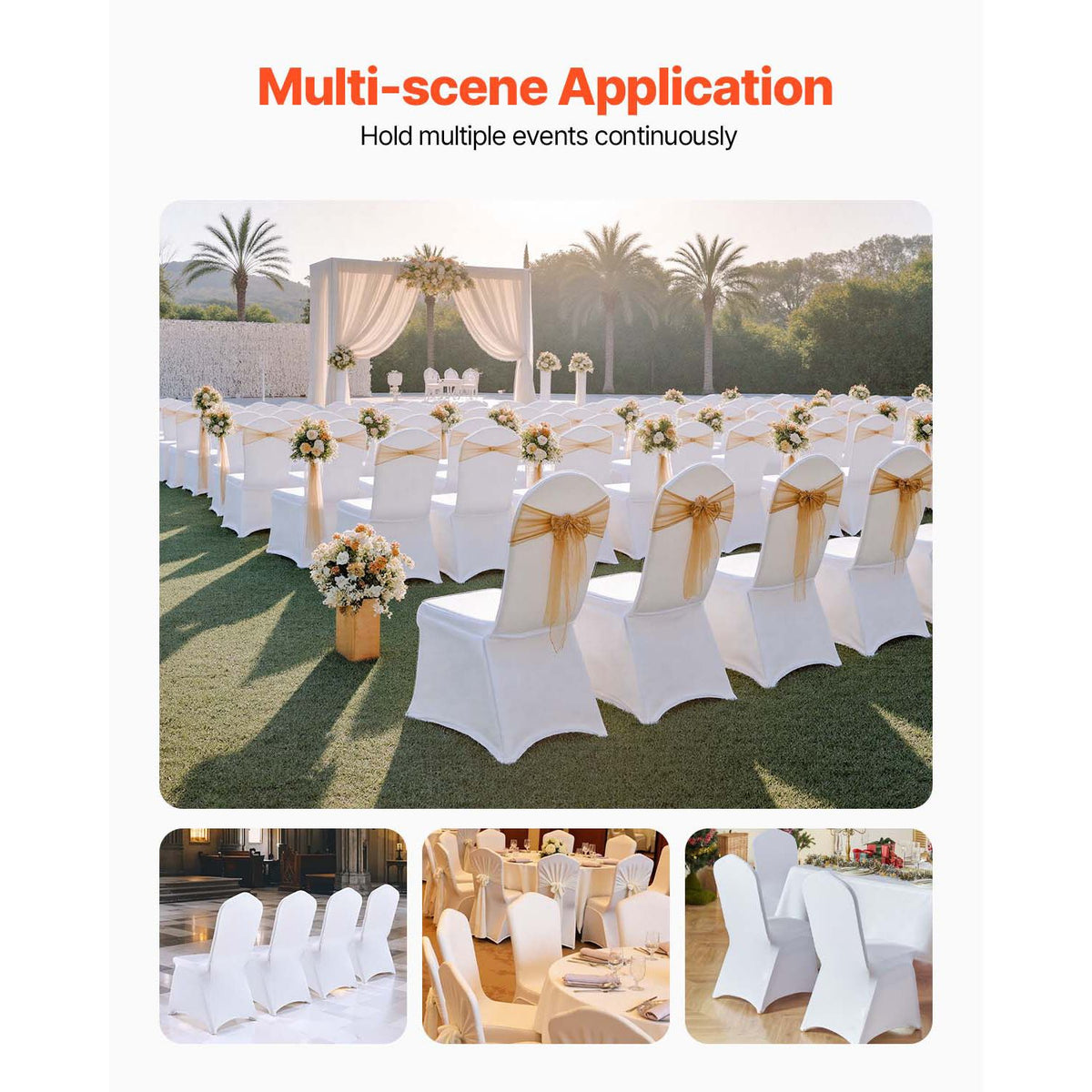 VEVOR Stretch Spandex Banquet Chair Covers, White, 50 Pack