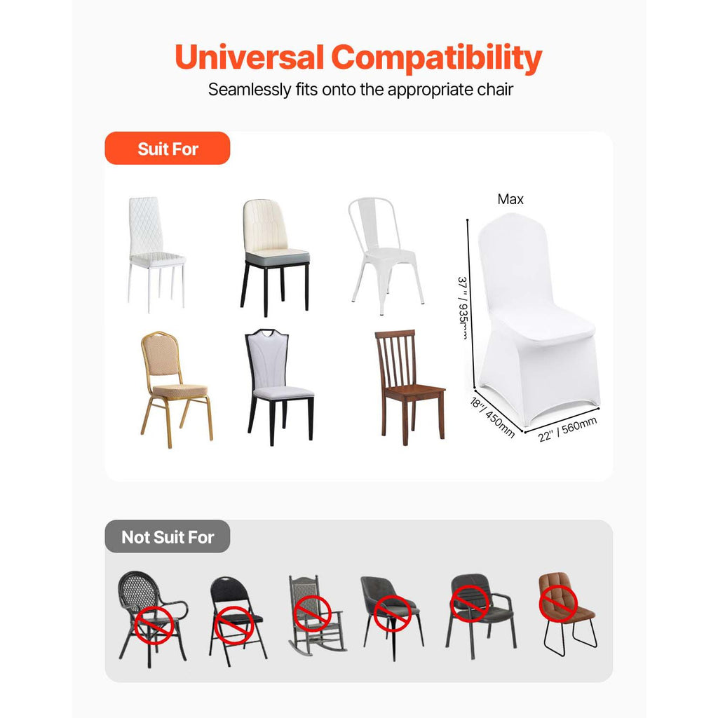 VEVOR Stretch Spandex Banquet Chair Covers, White, 50 Pack