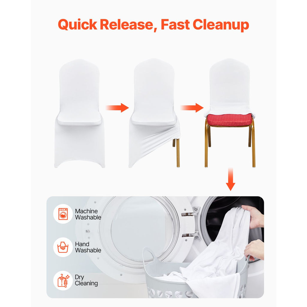 VEVOR Stretch Spandex Banquet Chair Covers, White, 50 Pack
