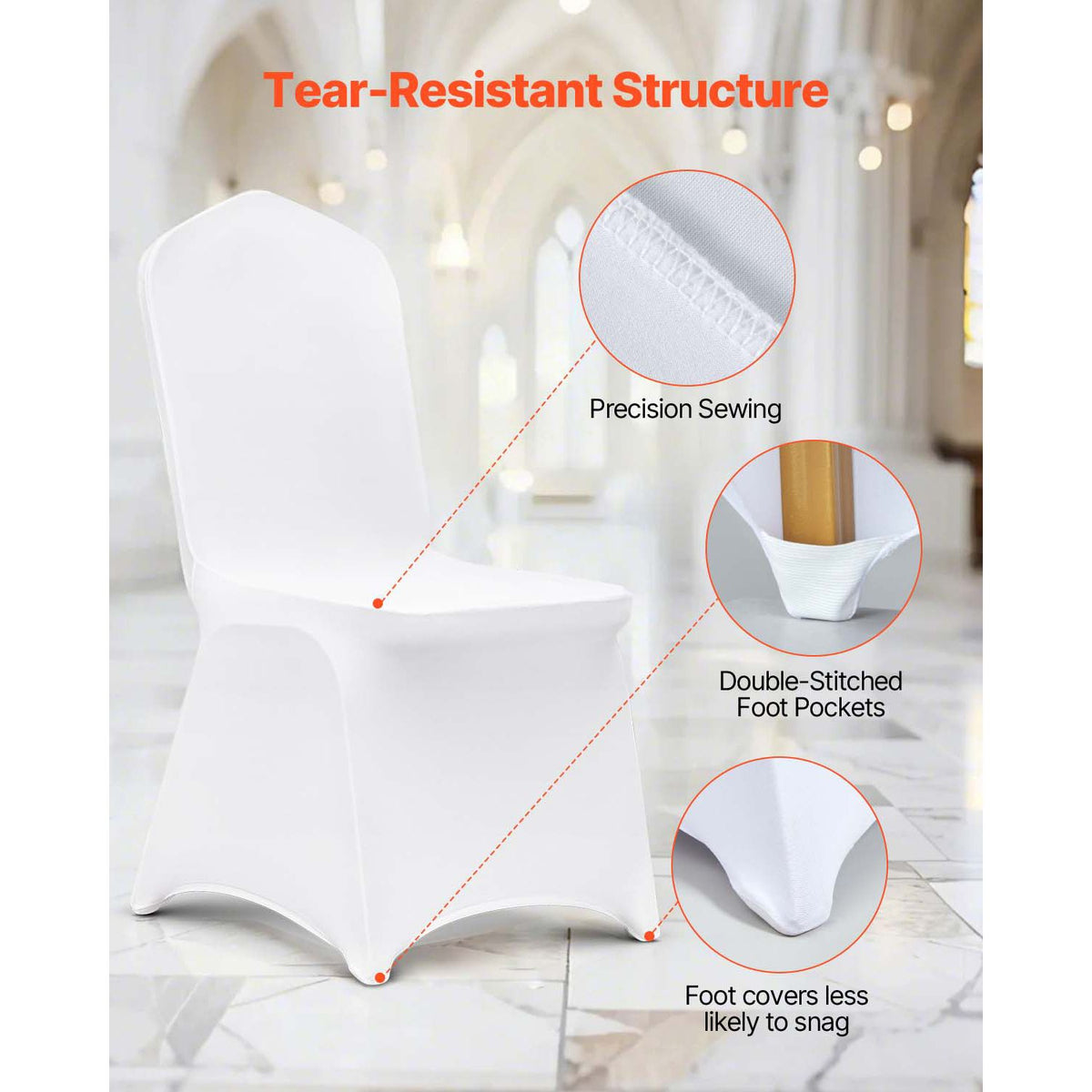 VEVOR Stretch Spandex Banquet Chair Covers, White, 50 Pack