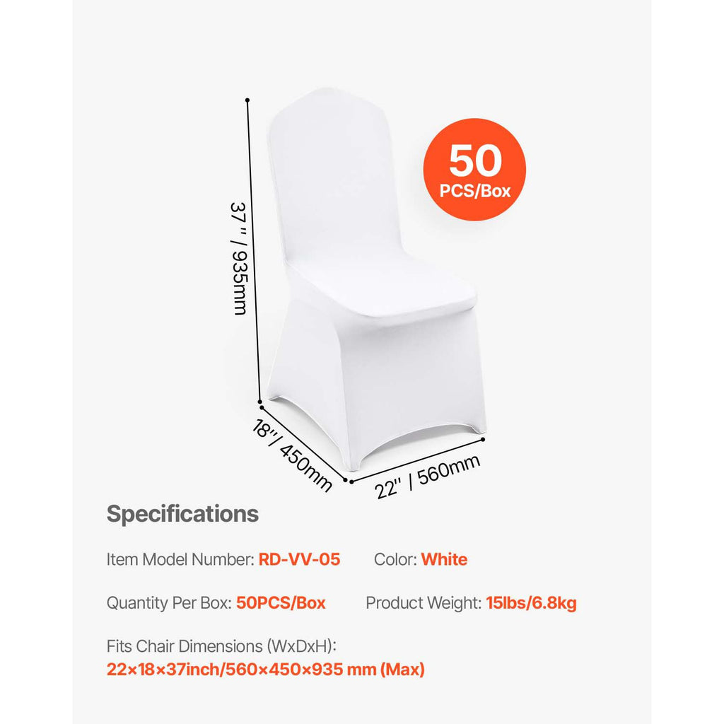 VEVOR Stretch Spandex Banquet Chair Covers, White, 50 Pack
