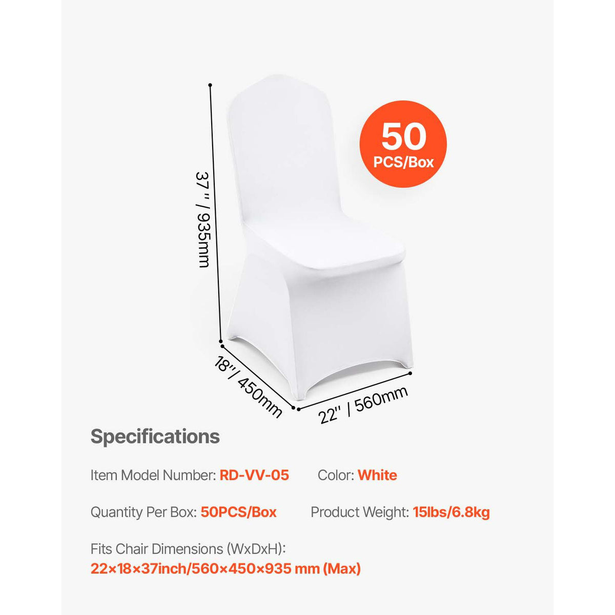 VEVOR Stretch Spandex Banquet Chair Covers, White, 50 Pack